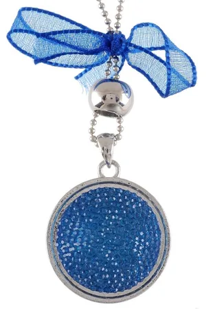 Behave Lange blauwe ketting metaal 90cm met hanger 33mm + verlengketting