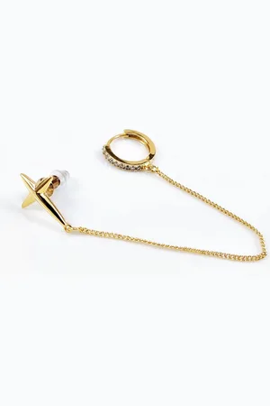 Dottilove Kruis Oorbel en Hoepel Oorbel met Ketting - 14K Geelgoud Vergulde - Dames Oorbellen