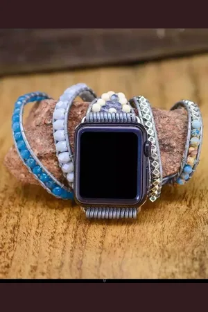 Merkloos Apple Watch bohemian horloge bandje 42/44/45 mm Kralen Wikkelband Ibiza stijl