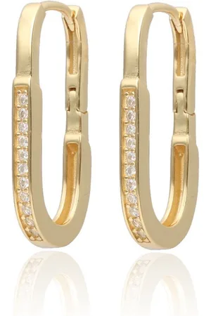 Zilver Goudkleurig Oorringen met Zikonia - Oorbellen Dames goudkleurig - Charming Huggie Lock Earrings Echte - Verguld Echte 925 - Amona Jewelry