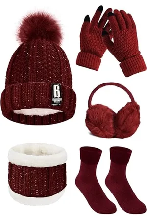 Merkloos Warme Dames Winter Set: Beanie Muts, Sjaal, Gebreide Handschoenen, Verdikte Sokken en Pluche Oorbeschermers - Winteraccessoires - Perfect Cadeau voor Outdoor Sport en Comfort