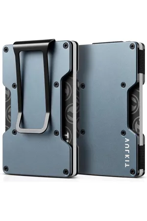 Merkloos RFID-kaarthouder Slanke metalen portemonnee met geldclip minimalistische kaarthouder voor mannen-Grijs-Lite-space-12-15 kaarten-3.4-x-2.1-x-0.4-inches