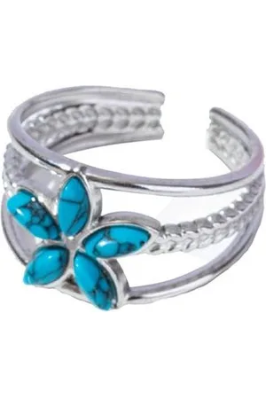 The Musthaves Ring met Bloem - RVS - One Size - Zilverkleurig - Bloem met Steen Blauw
