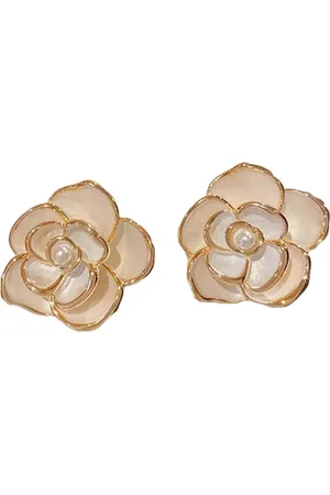 Margot Bardot Camelia Dor??e Knop Oorbellen white with gold