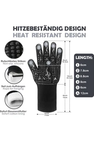 Merkloos Grillhandschoenen, hittebestendig, 800 graden, ovenwanten, anti-slip oppervlak, vuurvaste BBQ-handschoenen, kookhandschoenen, ovenhandschoenen