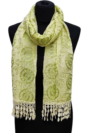 Merkloos Organza Sjaal - Chiffon Sjaal - Groen/Geel - 190 x 40 cm (80263)