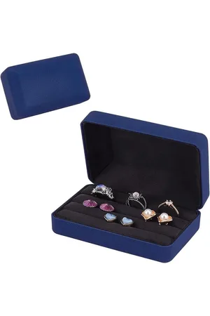 Merkloos Ring Opbergdozen - 2 stuks - 125 x 78 x 47 cm - 3-Slot Ring Display Stand - Kleine Ring Organizer Box - Draagbare Ringen Sieraden Houder Case - Ring Opberglade voor Thuis Juwelier Reizen - Marineblauw