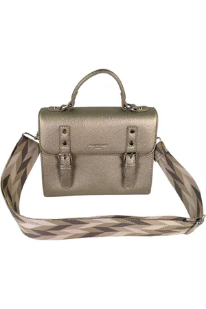 Flora & CO Trendy handtas - boekentasstijl - met fashion riem - goud
