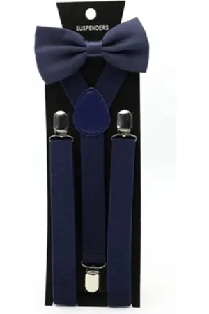 Merkloos Bretellen met stik - Bretels - vlinderdas - donker blauw