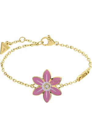 Guess Dames stalen goldplated armband roze WHITE LOTUS - Armband - Staal - Goudkleurig - 19 cm