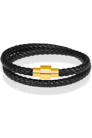 Memphis Leren wrap armband Zwart Goudkleurig-18cm