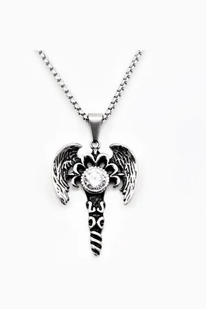 esde2 60cm x 3mm Jasseron Ketting + Dolk-Engel Hanger met Zirkonia Unisex - Roestvrij Stalen