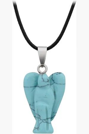 Bixorp Gems Edelsteen Ketting met / Turquoise Engel Hanger aan Koord - Edelstenen Sieraad - Spiritueel Cadeau voor Vrouwen & Meisjes