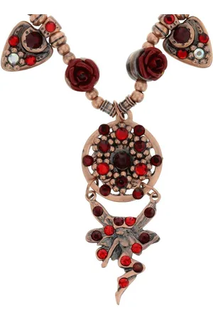 Behave Ketting rosé-kleur met rode rozen en hanger elf