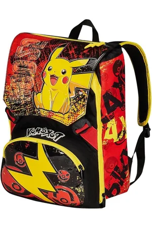 Merkloos Uitbreidbare schoolrugzak PIKACHU geel rood met dubbele ritssluiting en drinkflessenhouder - kinderrugzak Meerkleurig Eén maat.