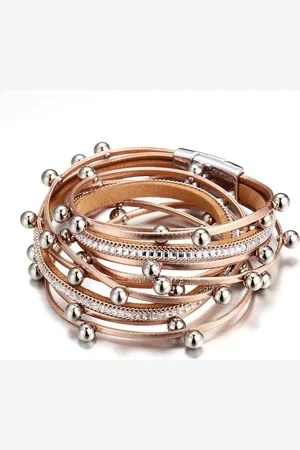 Montebello Armband Bunna G - Pu Leer - Kristal - 316L Staal - 15mm - 39cm