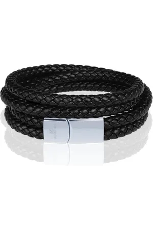 Memphis Dubbele wrap armband Leer Zwart Zilverkleurig-21cm