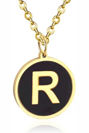 Cilla Jewels Goudkleurige Dames Schakelketting met Zwarte Kettinghanger Letter R