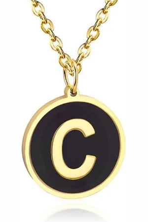 Cilla Jewels Goudkleurige Dames Schakelketting met Zwarte Kettinghanger Letter C