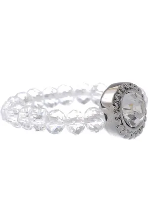 Behave Rekbare ring met facet geslepen glaskraaltjes en glas steen