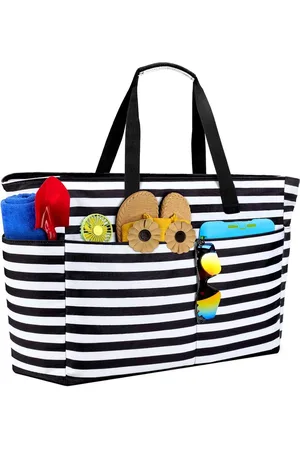 Merkloos Strandtas XXL-familie, grote strandtas met ritssluiting, waterdicht, zanddicht, handtas, schoudertas, dames 45L, opvouwbaar, ultralichte badtas voor vakantie, reizen, sportschool, picknick