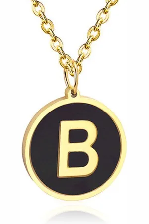 Cilla Jewels Goudkleurige Dames Schakelketting met Zwarte Kettinghanger Letter B