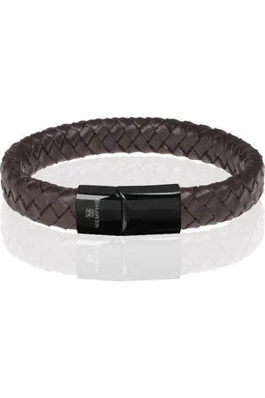 Memphis Gevlochten leren armband Zwart-20cm