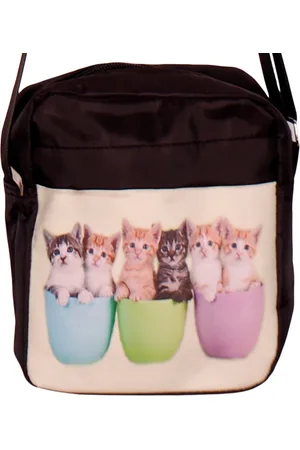 S.Y.W Schoudertasje met 6 kittens in bloempotten - 18x15x4cm