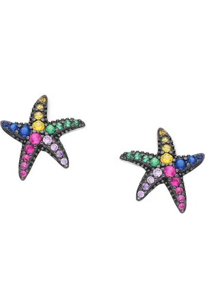 EAR IT UP Oorbellen - Zeester - Push back - Gerhodineerd zilver - Zirkonia - Pavézetting - Meerkleurig - 13 mm - 1 paar