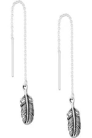 EAR IT UP Doortrekoorbellen - Veer - Feather - Threader - Geoxideerd 925 sterling - 83 x 6 mm - 1 paar