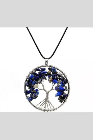 ASTRADAVI Kristal Tree of Life - Hanger - Levensboom Positieve Energie Hanger met Ketting - Chakra Kristal Edelstenen - Blauw Kristallen met Zwart Vegan Lederen Koord - Cadeau Idee