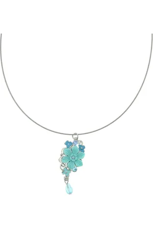 Behave Korte ketting dames staaldraad met blauwe bloem hanger
