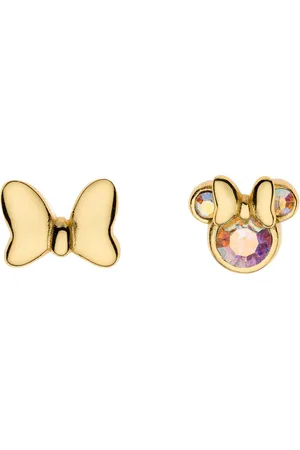 Disney 4-DIS024 Zilveren Minnie Mouse Oorbellen - Minnie Oorknopjes - Sieraden - 7x6,5mm - Strik - 6x7,5mm - 925 - Zilver - Regenboog Kristal - Goudkleurig