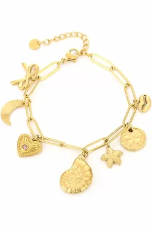 MICHELLE Bedelarmband stainless steel nikkelvrij met schelp ster en hart bedel - dames