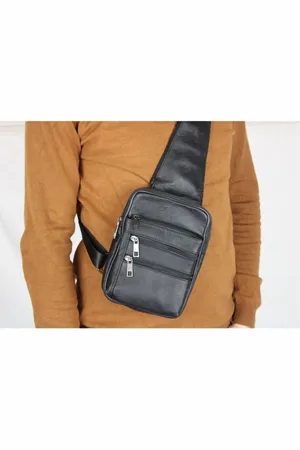Merkloos Leren crossbody tas heren - Crossbodytas heren leer - Slingbag - Herentassen schuin - Rugzak schuine schouderband