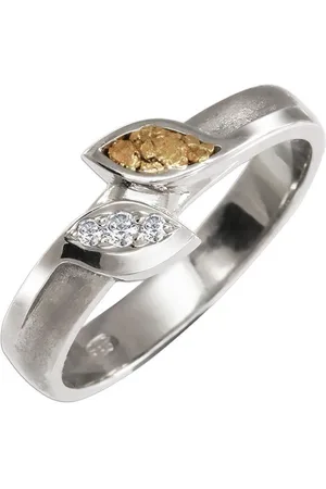 AuBor ®. Wit-gouden ring met bladeren van goud en diamant. 20mm