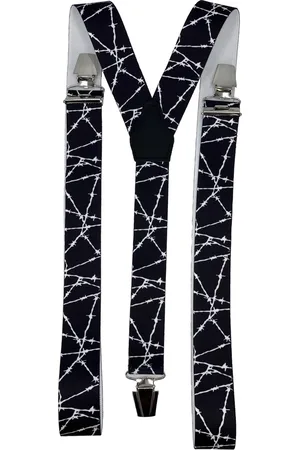 Flores Lederwaren Bretels Zwart-Wit/Prikkeldraad met brede extra sterke stevige Clips