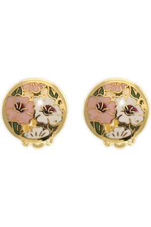 Behave Dames clipoorbellen bloemen roze wit