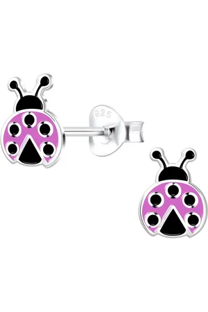 JYC Joy|S - Zilveren lieveheersbeestje oorbellen - 6 x 8 mm - / lila
