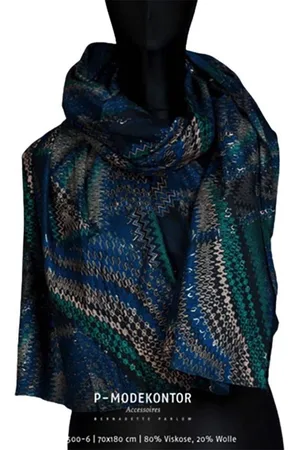 P-Modekontor Dames Sjaal Blauw Groen Met Glitters