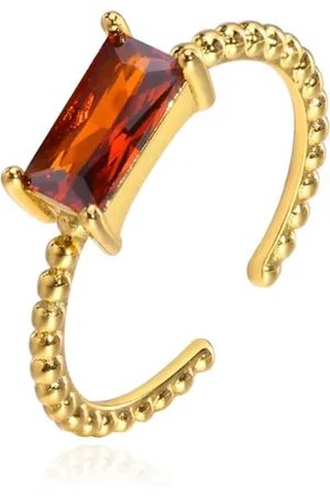 Cilla Jewels Vergulde Ring met Langwerpige Oranjerode Zirkonia