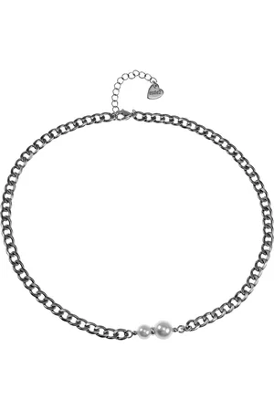 esde2 45cm tot 50cm Ketting Dames - Choker - Gepolijste RVS - Cubaanse Schakelsketting met Schelpparels - Halsketting - Verstelbaar