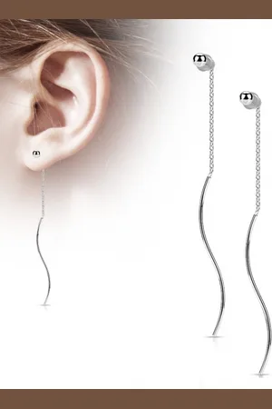 LMPiercings NL Doortrek oorbellen ball met wave hanger - zilver