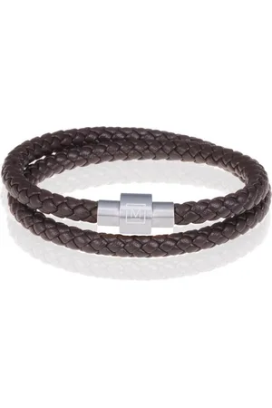 Memphis Leren wrap armband Donkerbruin Zilver-18cm