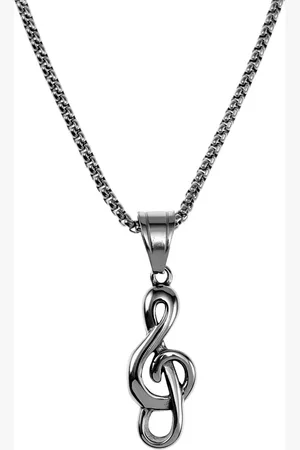 esde2 60cm x 3mm Jasseron Ketting + Muzieknoothanger Unisex - Gepolijst RVS - Symbolische Ketting met Muzieknoothanger Dames - Heren