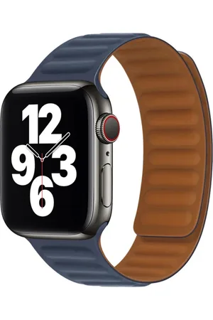 Merkloos Geschikt voor Apple Watch -horlogebandje- echt leer-modern ribbel design-maat 38/40/41mm- magnetische sluiting