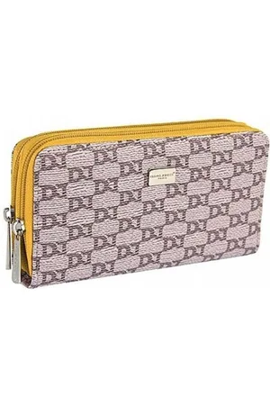 David Jones Dubbele Rits Portemonnee - Beige met - logo print