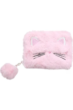 DIelay Portemonnee - Fluffy Kitten en Pompon - Ritssluiting - 13x10x2,5 cm -