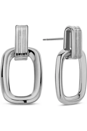 CO88 Oorbellen Dames - Oorhangers - Rechthoek - 20x10mm - Staal - - 8CE-70551