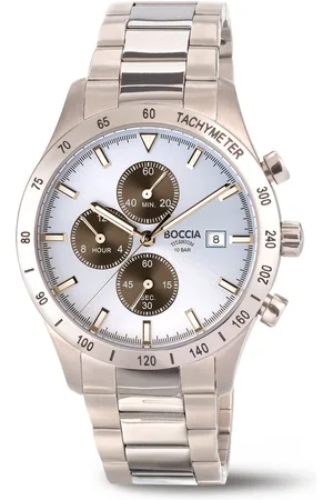Boccia Titanium 3739-01 Heren Horloge - Chronograaf - Mineraalglas - Zilverkleurig - 40 mm breed - Quartz - Vouw/Vlindersluiting - 10 ATM (zwemmen)